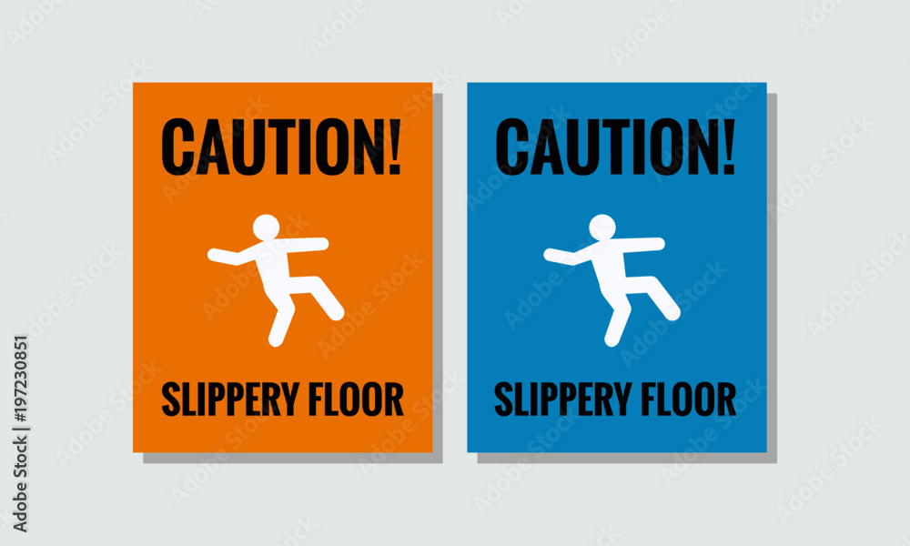 Caution Slippery Floor Sticker Sign In Flat Style Design Caution Slippery Floor Sticker Sign In Flat Style Design