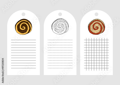 Paper tags template with bisquit in hand drawn style
