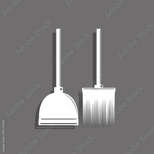 Broom and dustpan. Symbol. Vector icon.