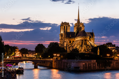 Notre Dame de Paris Cathedral at night. Paris, France