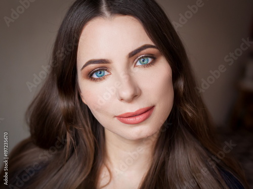  Face, blue eyes,  smile, beige background © erainbow