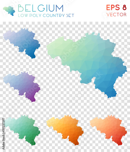 Belgium geometric polygonal maps, mosaic style country collection. Beautiful low poly style, modern design. Belgium polygonal maps for infographics or presentation.