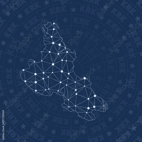 Krk network, constellation style island map. Alluring space style, modern design. Krk network map for infographics or presentation.