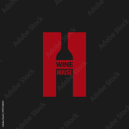 wine bottle logo. Wine house red label on black background