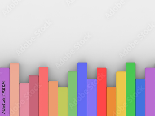 3d rendering. Colorful Rectangle bars in vertical way on copy space gray background.