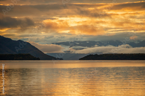 Sunrise with clouds at Naknek Lake in Brooks Falls camp  Alaska