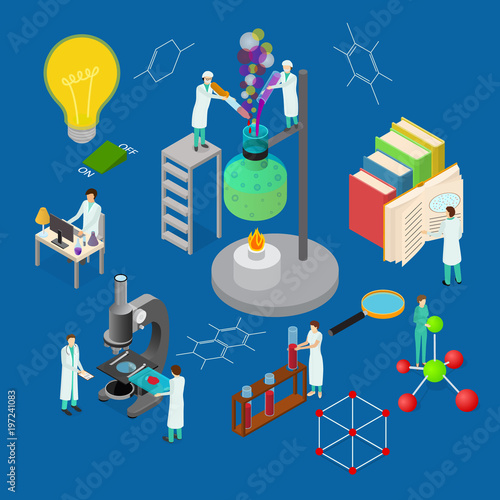 Science Chemical Pharmaceutical Concept 3d Isometric View. Vector