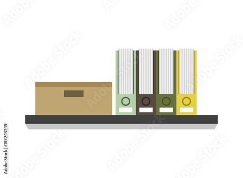 office shelf carton box and folder files vector illustration