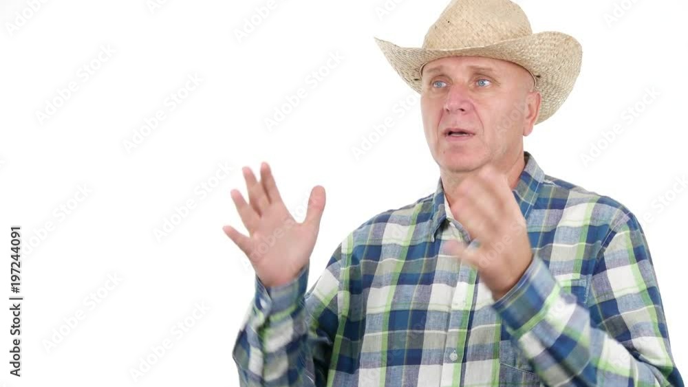 Profile View with Farmer Gesturing and Talking About Agriculture Profile View with Farmer Gesturing and Talking About Agriculture