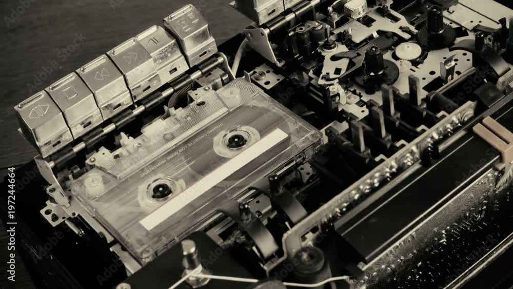Internal mechanism of old two-cassette player. Internal mechanism of old two-cassette player.