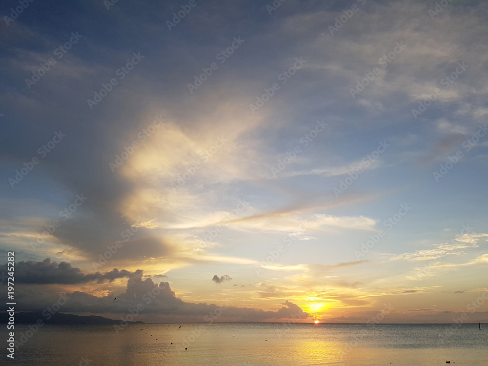 Photo of sky and sea coast at sunset