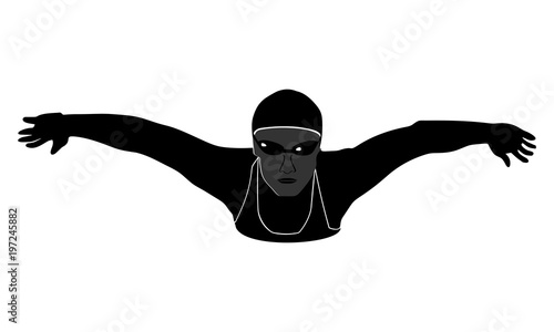 vector image silhouette female swimmer looks ahead