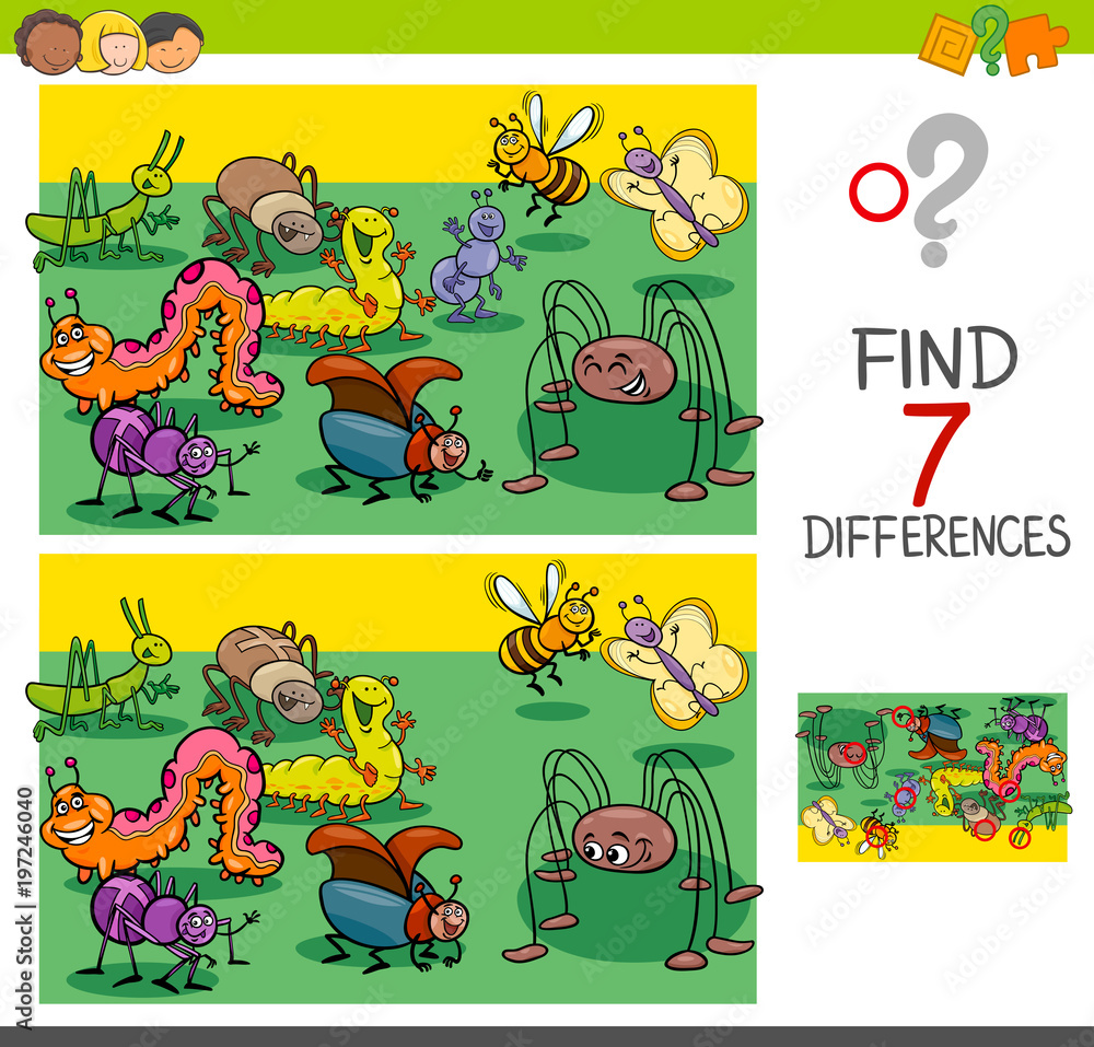 Naklejka premium find differences with bugs animal characters group