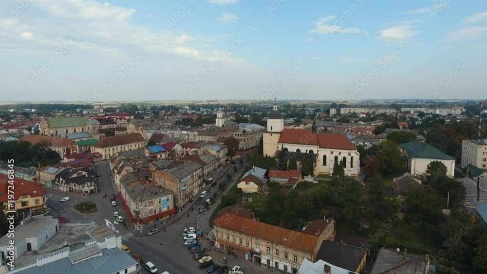 Aerial View - Small City at Sambor, city center, Ukraine Aerial View - Small City at Sambor, city center, Ukraine