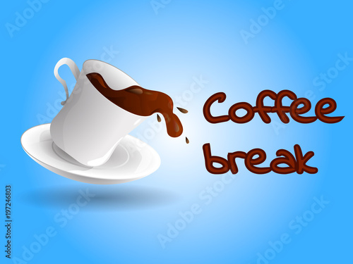 Coffee is poured from a cup to a saucer. Coffee break. Vector illustration