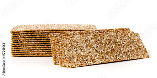 Rye crackers on a white, close up. photo