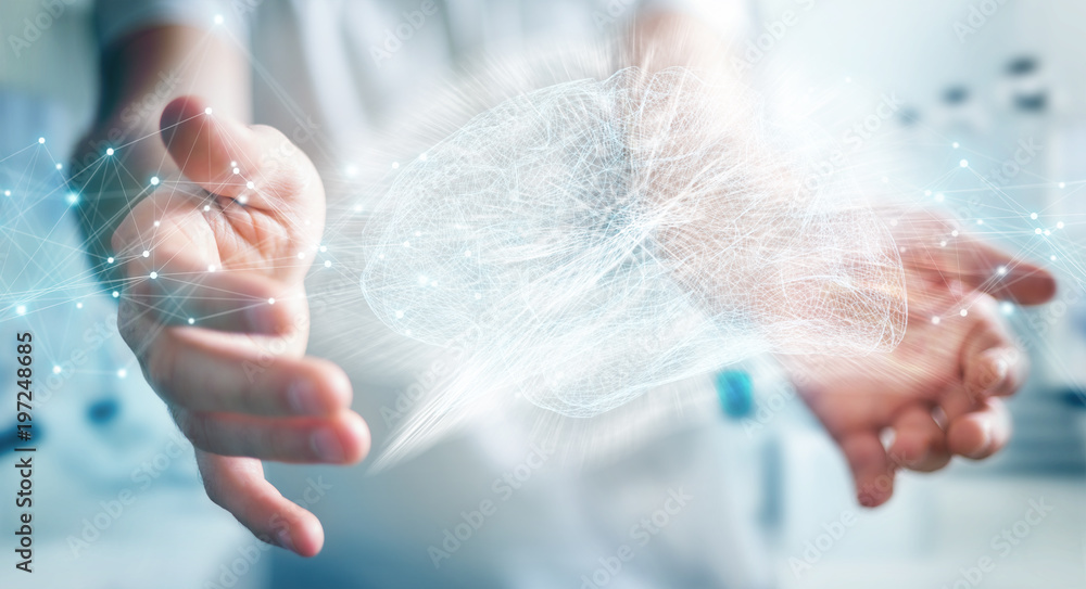 Businessman using digital x-ray human brain interface 3D rendering Businessman using digital x-ray human brain interface 3D rendering