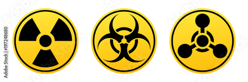 Danger vector signs. Radiation sign, Biohazard sign, Chemical Weapons Sign.