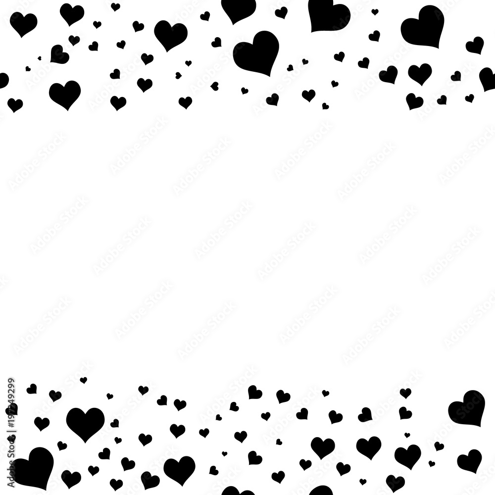 Black hearts on white background. Vector horizontal chaotic seamless ...