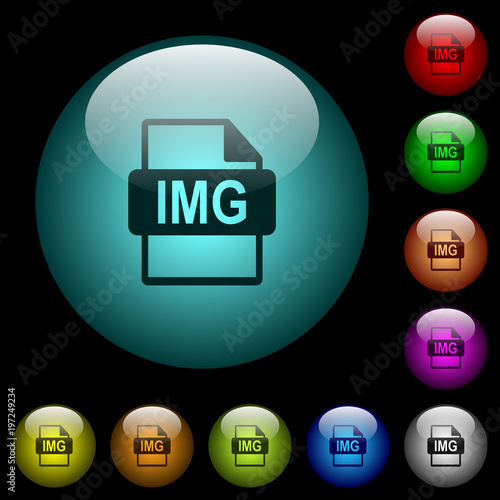 IMG file format icons in color illuminated glass buttons