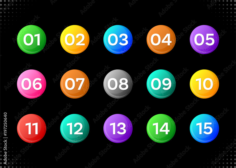 Fifteen colorful numbers icons Fifteen colorful numbers icons