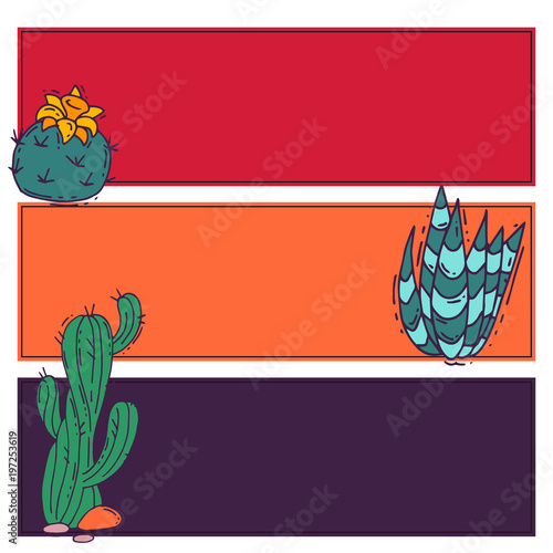 Cactus home nature card vector illustration of green plant cactaceous tree with flower