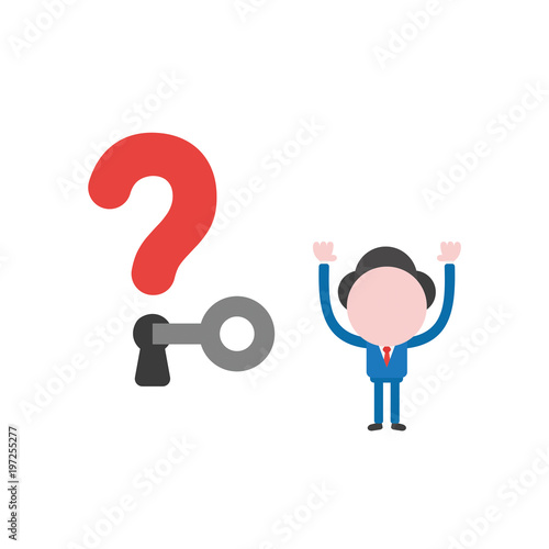 Fototapeta Naklejka Na Ścianę i Meble -  Vector illustration businessman character unlock question mark