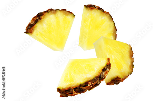 Flying Pineapple slices isolated