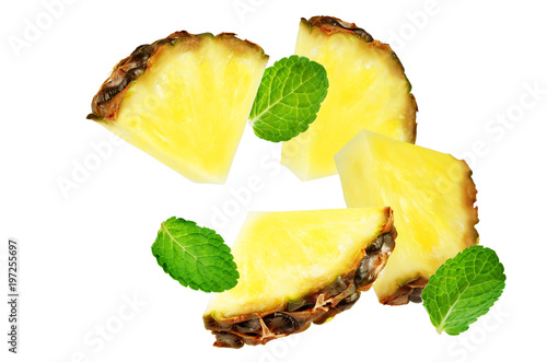 Flying Pineapple slices with mint leaves