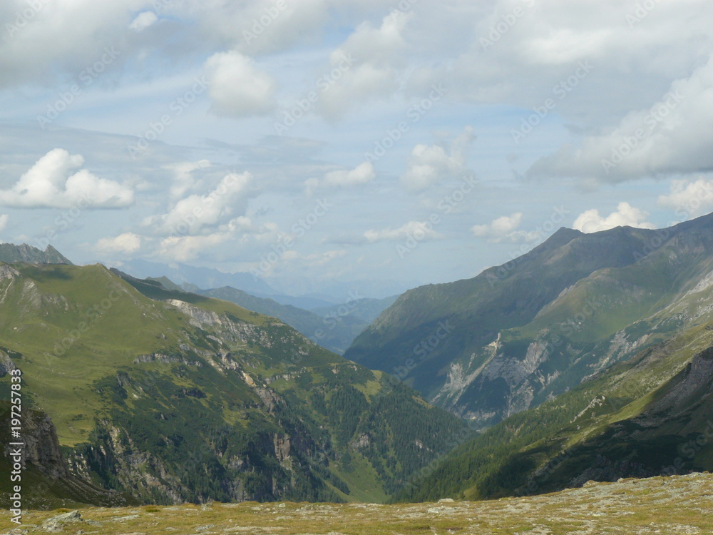 Valley carving mountain range Europe 