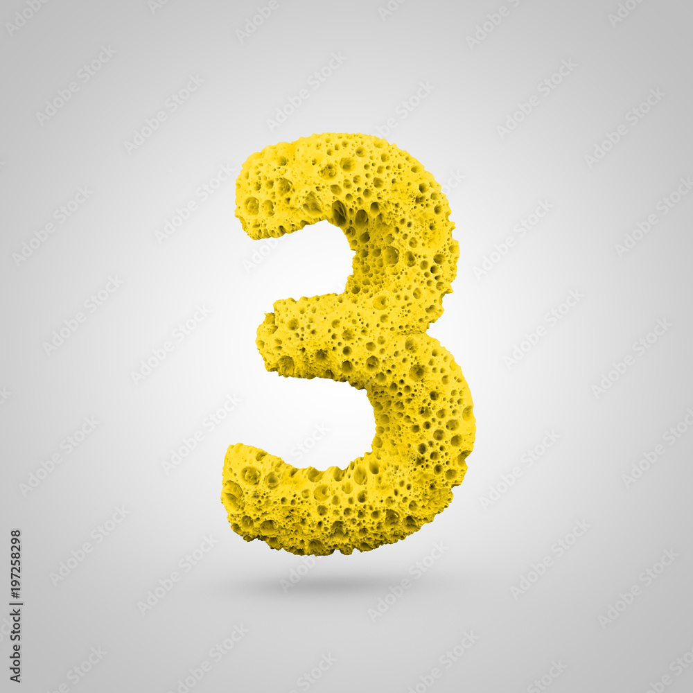 Yellow sponge number 3 isolated on white background. Yellow sponge number 3 isolated on white background.