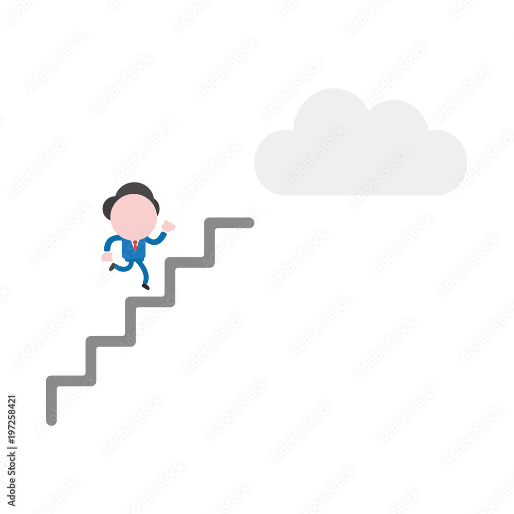 Obraz premium Vector illustration businessman character running on stairs to reach cloud