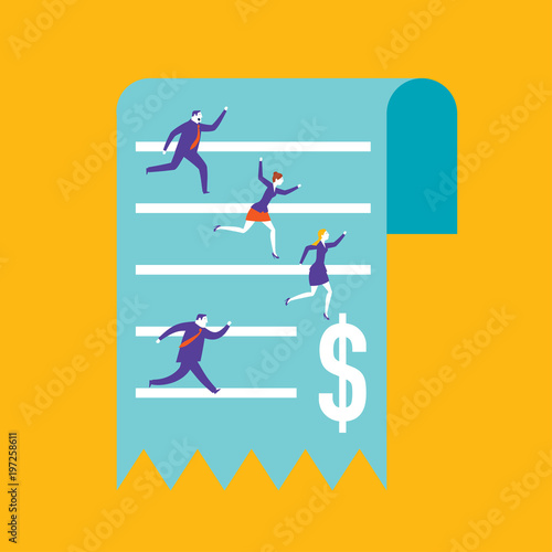 Race. Businessmen running over an invoice. Taxes,Business,Buying