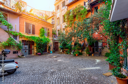 Fototapeta Old courtyard in Rome, Italy