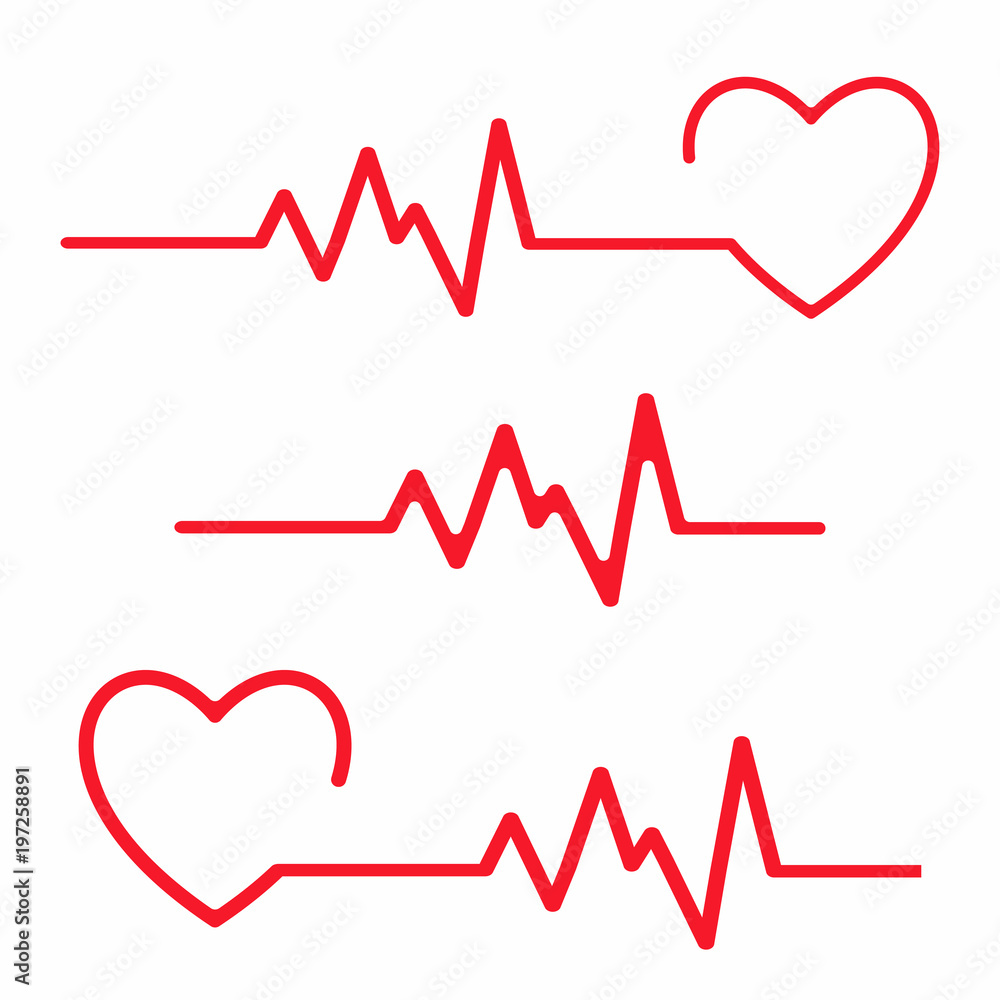 Set of cardiogram design elements. Heartbeat line isolated on white background. Vector