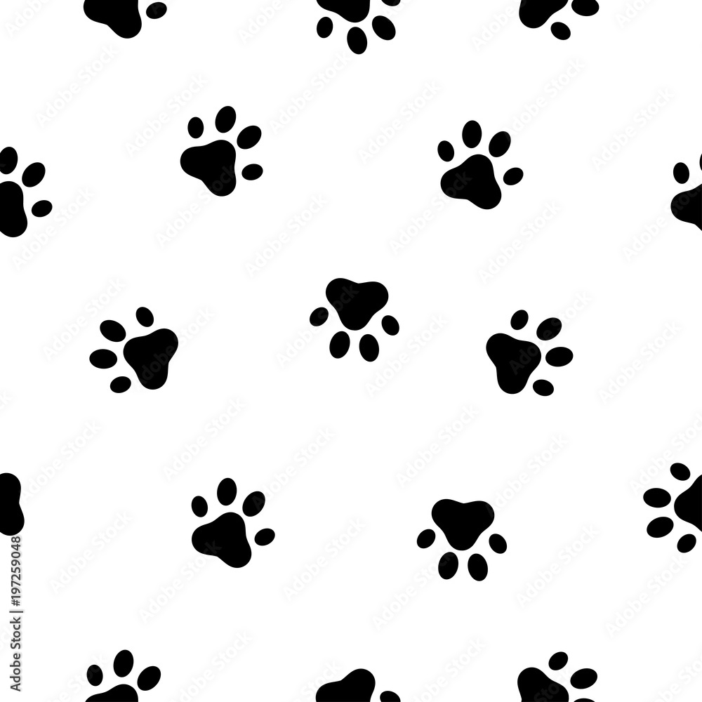 Fototapeta premium Dog and cat paw seamless pattern. Animals paw print