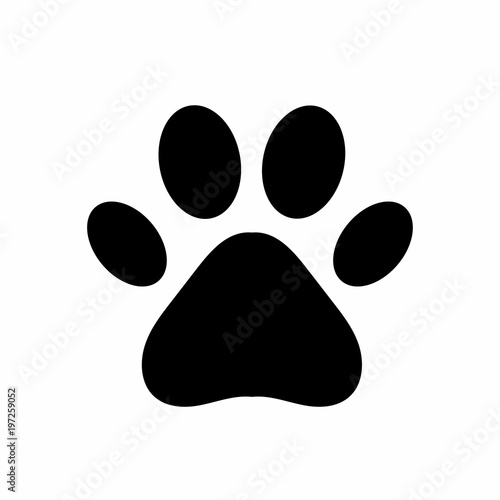 Dog or cat paw. Black paw print isolated on white background