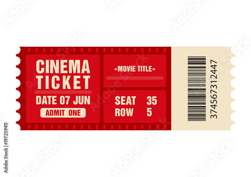 Cinema ticket. Movie ticket template isolated on white background