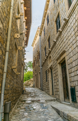 Picturesque narrow streets in the old town. Ulcinj  Montenegro.