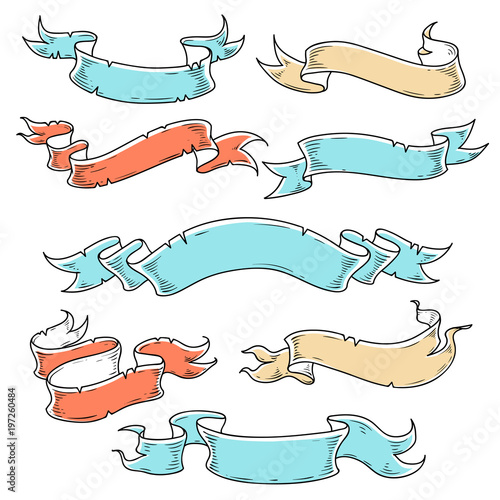 Template of vintage ribbons for your lettering.Hand drawn collection. Illustration for tattoo.Decorative design elements