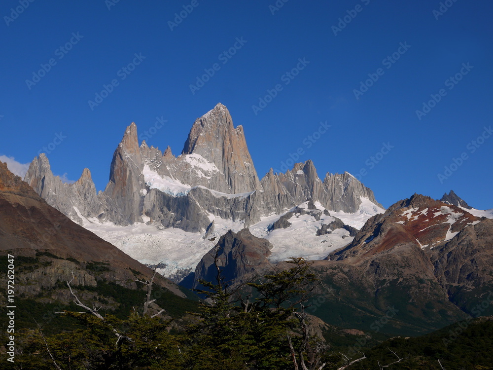 Mount Fitz Roy and surrounding peaks near El Chalten Santa Cruz Argentina