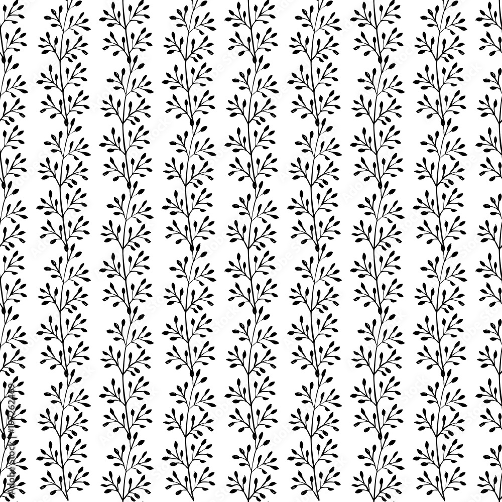 Botanical seamless pattern with branches. Hand drawn design elements. Vector illustration.