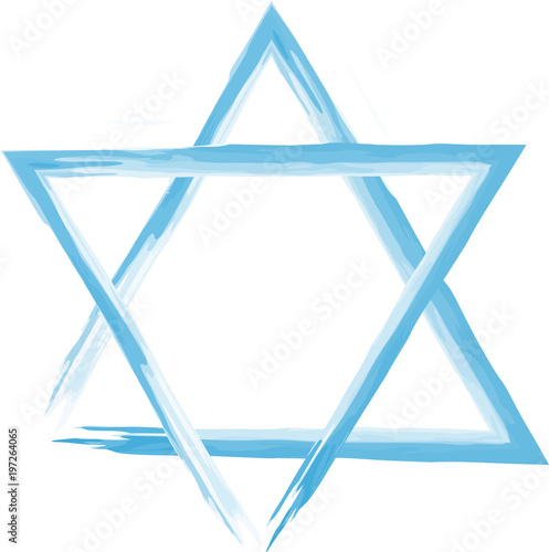 Vector watercolor blue star of David. Two triangles made by brushes.