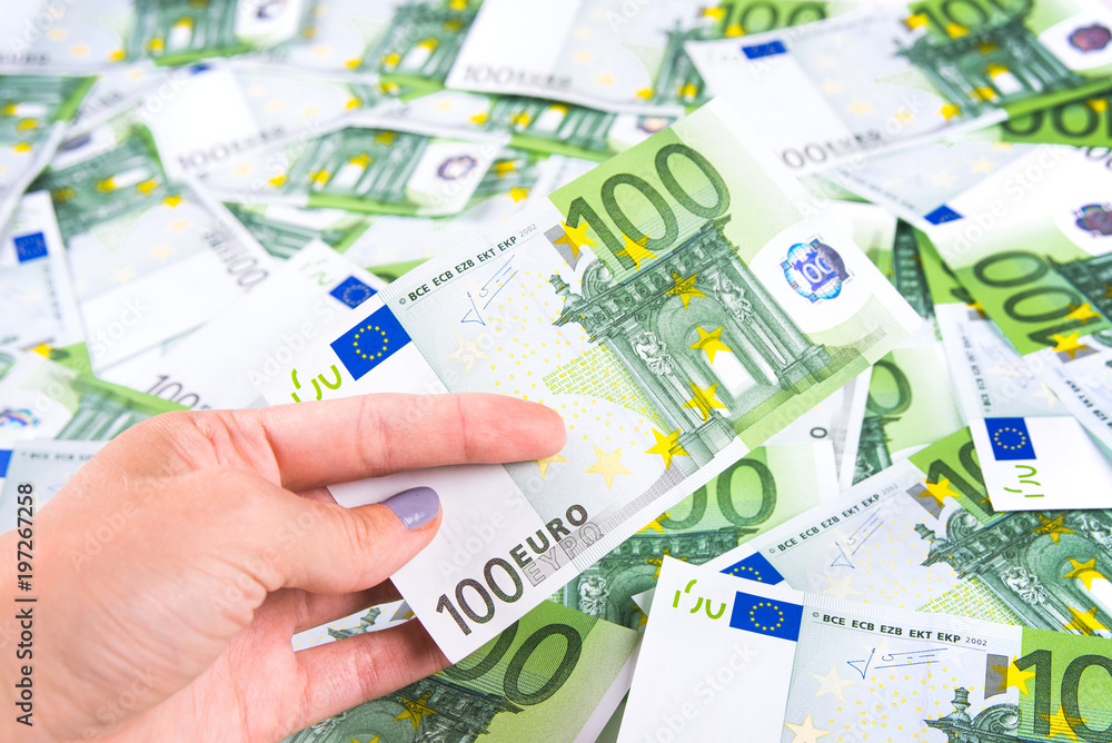 Woman is save  One hundred euro banknote at texture background