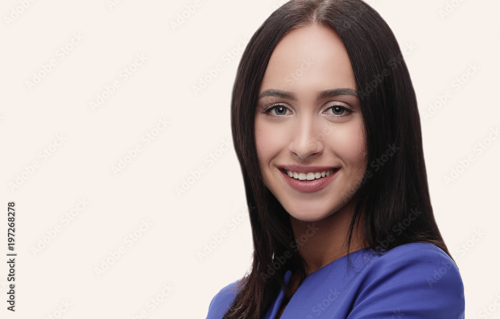 Portrait of young happy smiling businesswoman, isolated on white Portrait of young happy smiling businesswoman, isolated on white