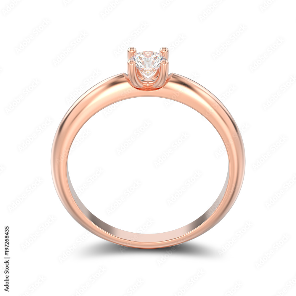 3D illustration isolated rose gold traditional solitaire engagement diamond ring with shadow on a white background 3D illustration isolated rose gold traditional solitaire engagement diamond ring with shadow on a white background
