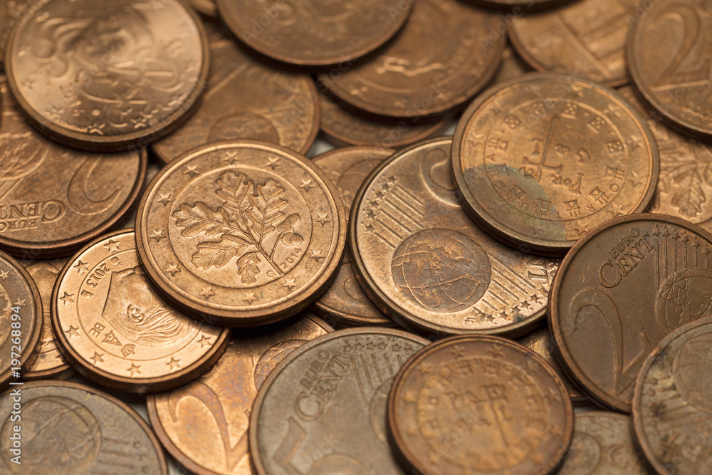 European Union Euro Cents Coins in the Detail European Union Euro Cents Coins in the Detail