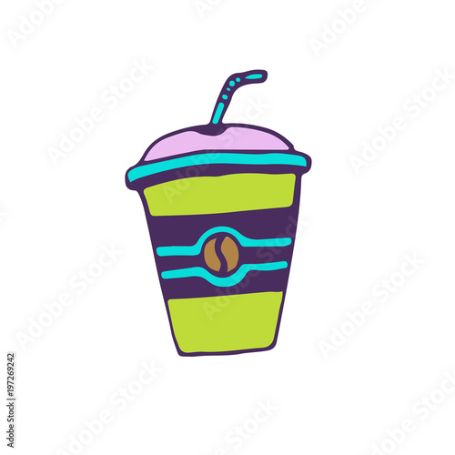 Cola drink print. Cartoon doodle badge. Funny vector sticker