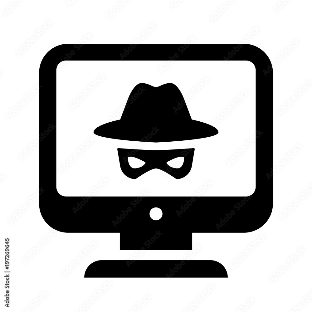 Simple, black and white computer hacking icon. Isolated on white Stock
