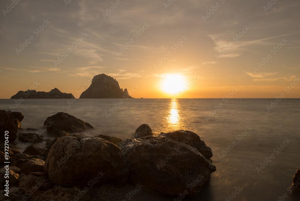 The sunset on the island of Es vedra, Ibiza